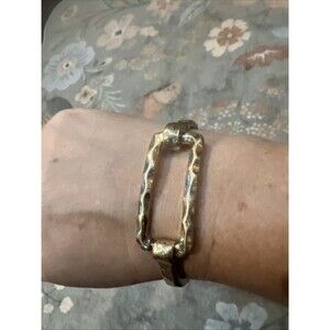 Pomina Goldtone Hammered Metal Cuff Bracelet Medium Spring Release Quality Gift